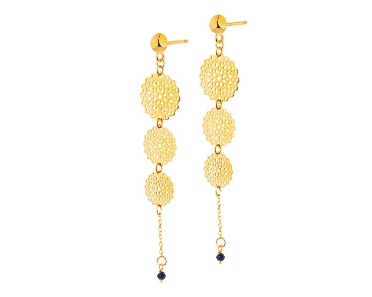 9 K Yellow Gold Dangling Earring with Glass