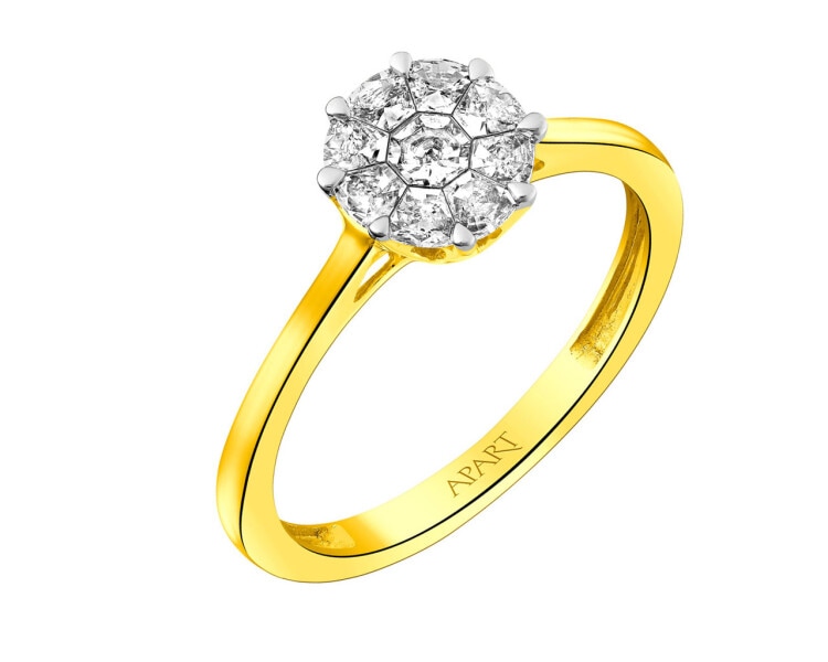 14 K Rhodium-Plated Yellow Gold Ring with Diamonds 0,34 ct - fineness 14 K