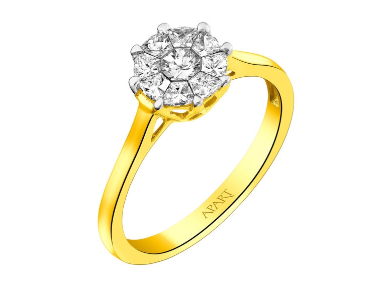 14 K Rhodium-Plated Yellow Gold Ring with Diamonds 0,51 ct - fineness 14 K
