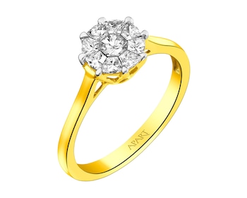 14 K Rhodium-Plated Yellow Gold Ring with Diamonds 0,51 ct - fineness 14 K