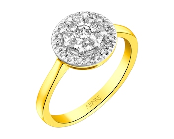 14 K Rhodium-Plated Yellow Gold Ring 0,40 ct - fineness 14 K