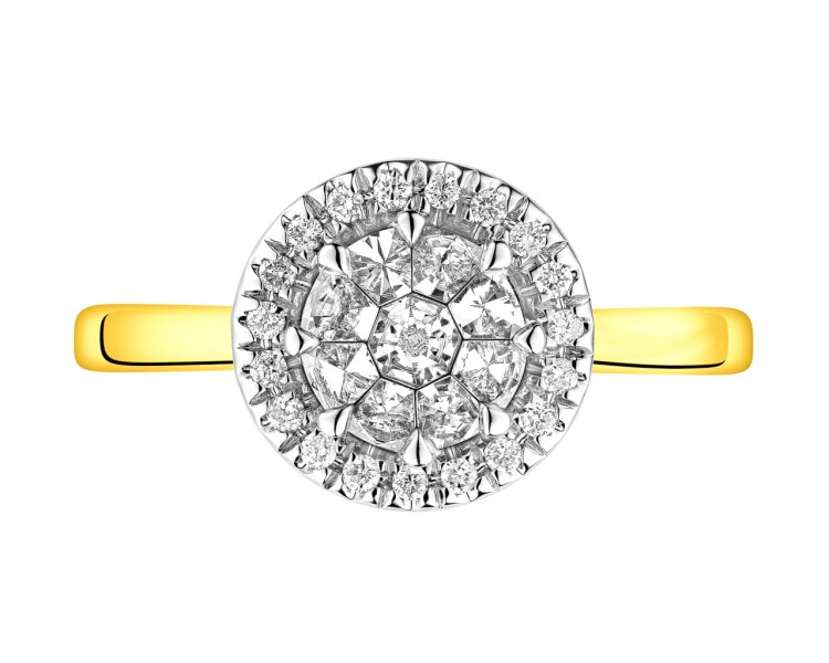 14 K Rhodium-Plated Yellow Gold Ring 0,40 ct - fineness 14 K