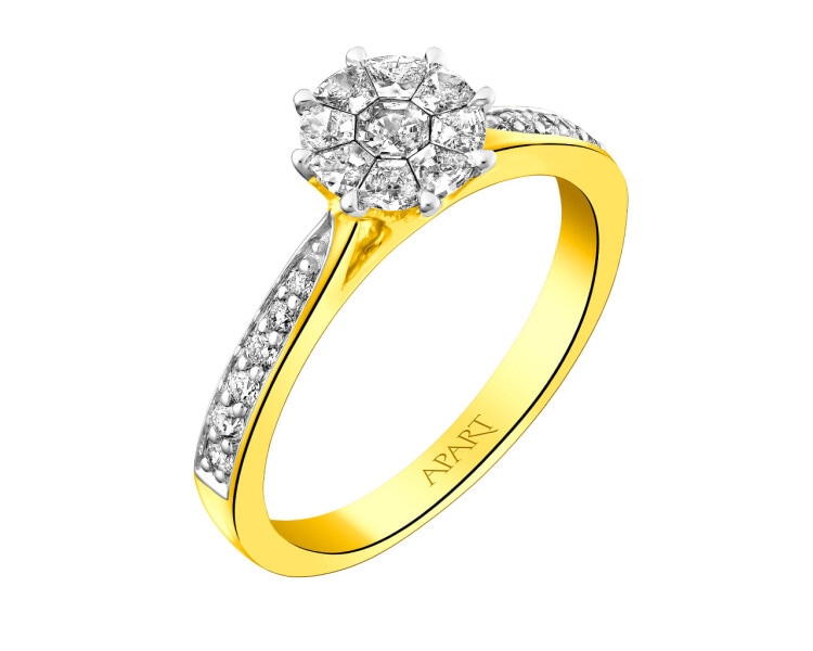 14 K Rhodium-Plated Yellow Gold Ring 0,43 ct - fineness 14 K