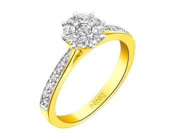 14 K Rhodium-Plated Yellow Gold Ring  0,43 ct - fineness 14 K