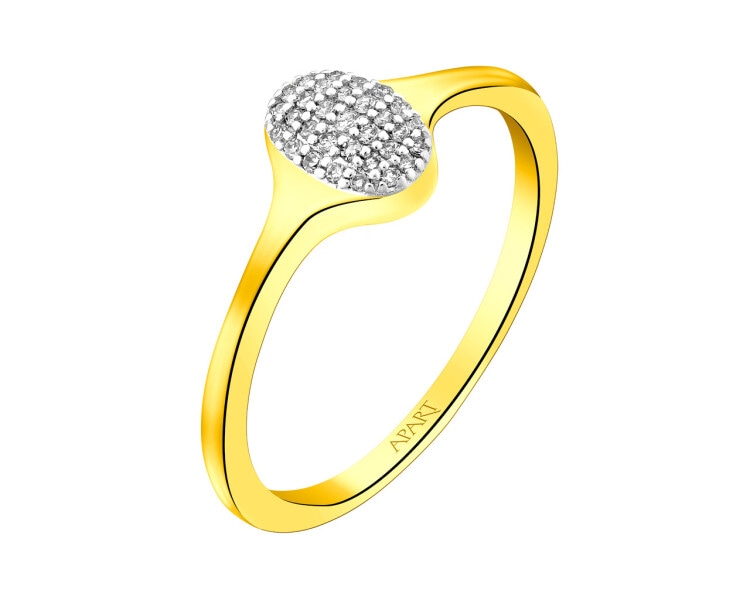9 K Rhodium-Plated Yellow Gold Ring with Diamonds 0,07 ct - fineness 9 K