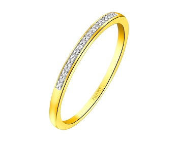 9 K Rhodium-Plated Yellow Gold Ring with Diamonds 0,04 ct - fineness 9 K