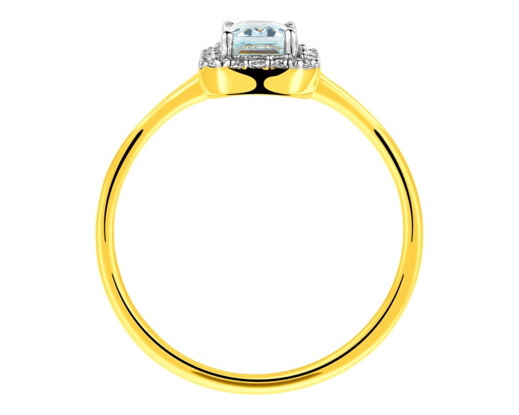 Zlatý prsten s diamanty a akvamarínem - ryzost 585