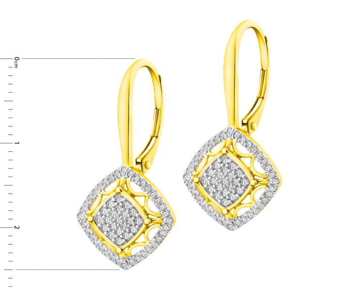 14 K Rhodium-Plated Yellow Gold Dangling Earring with Diamonds 0,32 ct - fineness 14 K