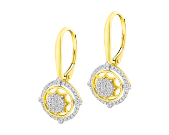 14 K Rhodium-Plated Yellow Gold Dangling Earring with Diamonds 0,33 ct - fineness 14 K