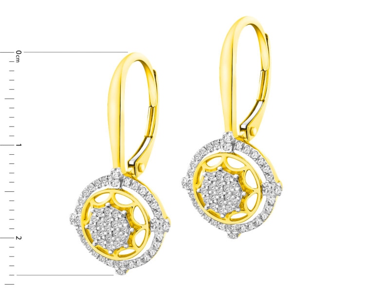 14 K Rhodium-Plated Yellow Gold Dangling Earring with Diamonds 0,33 ct - fineness 14 K