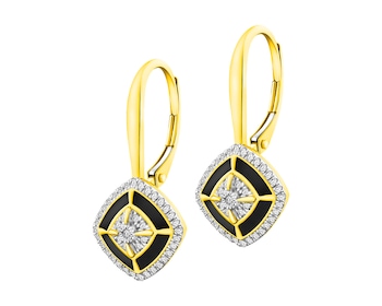 585 Yellow And White Gold Plated Dangling Earring with Diamonds 0,25 ct - fineness 585