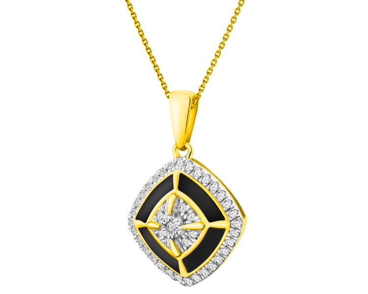 Přívěsek ze žlutého a bílého zlata s diamanty a smaltem 0,12 ct - ryzost 585