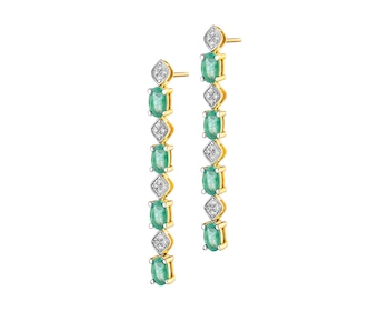 Zlaté náušnice s diamanty a smaragdy - ryzost 585