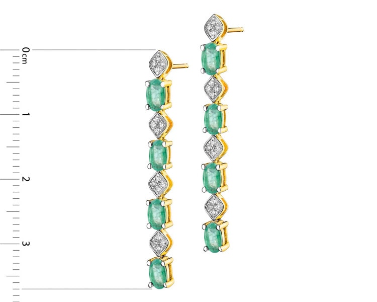 14 K Rhodium-Plated Yellow Gold Dangling Earring with Diamonds - fineness 14 K