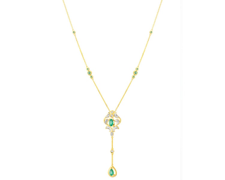 Zlatý náhrdelník s diamanty a smaragdy - ryzost 585