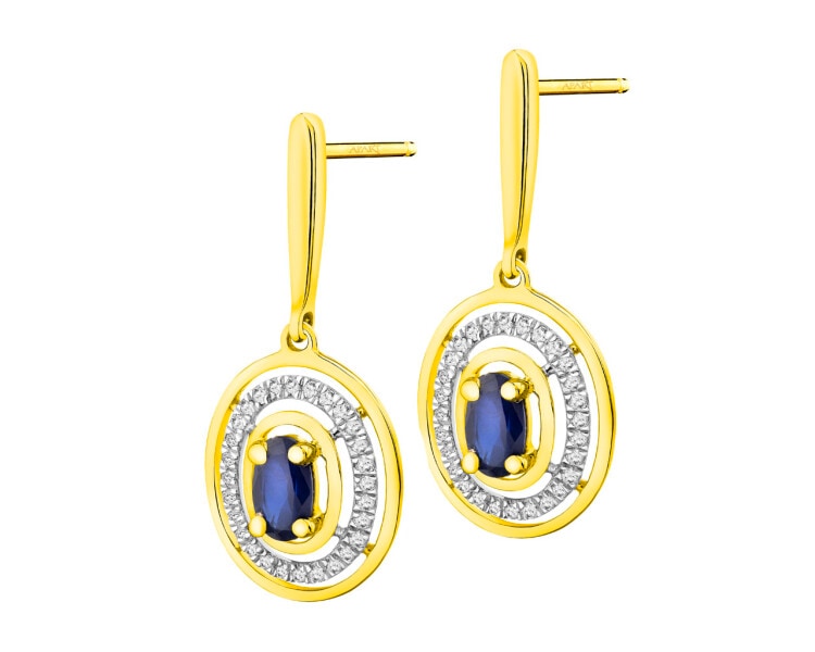 14 K Rhodium-Plated Yellow Gold Dangling Earring with Diamonds - fineness 14 K