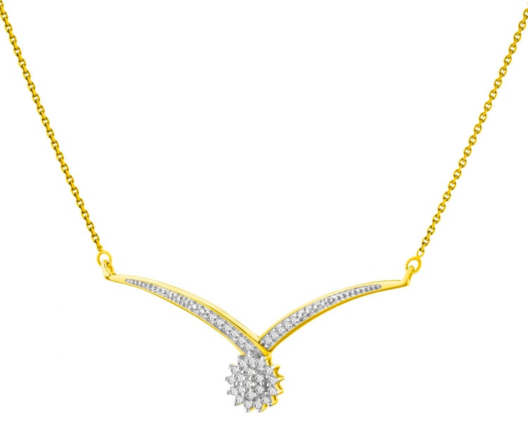 14 K Rhodium-Plated Yellow Gold Necklace with Diamonds 0,12 ct - fineness 14 K