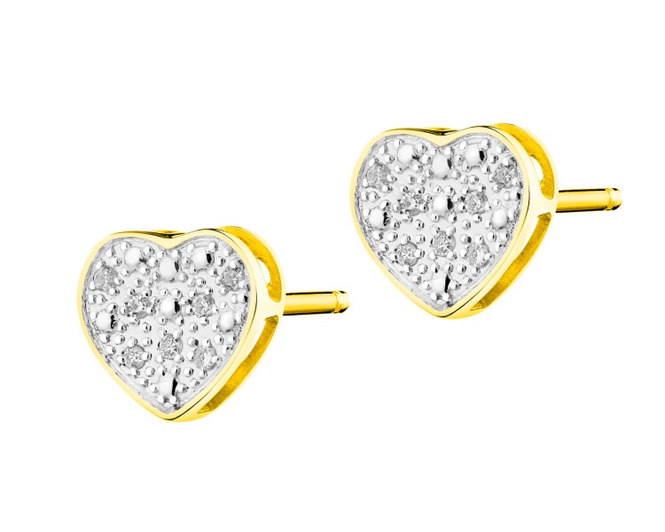 9 K Rhodium-Plated Yellow Gold Earrings with Diamonds 0,02 ct - fineness 9 K