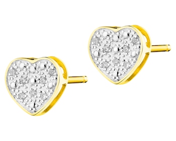 9 K Rhodium-Plated Yellow Gold Earrings with Diamonds 0,02 ct - fineness 9 K