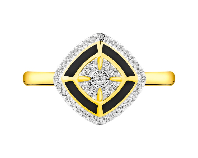 Prsten ze žlutého a bílého zlata s diamanty a smaltem 0,20 ct - ryzost 585