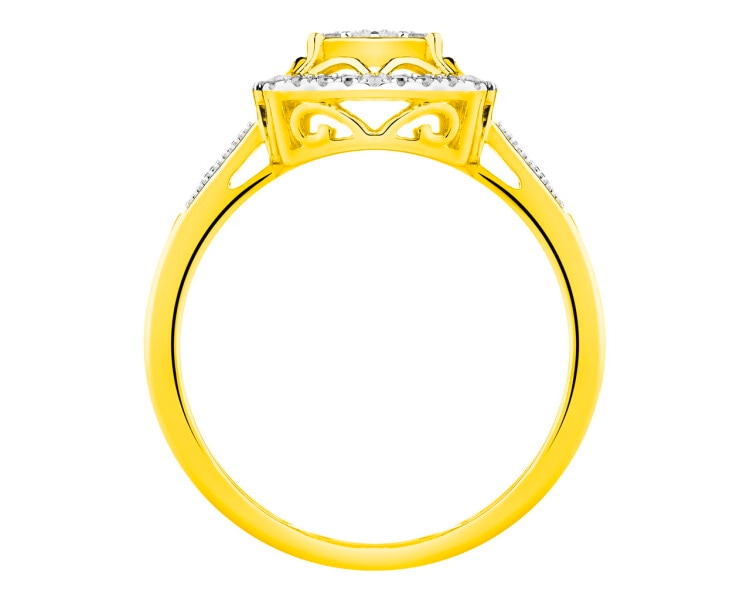 14 K Rhodium-Plated Yellow Gold Ring with Diamonds 0,20 ct - fineness 14 K
