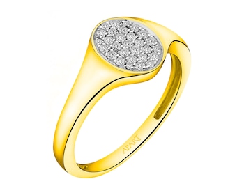 14 K Rhodium-Plated Yellow Gold Signet Ring with Diamonds 0,16 ct - fineness 14 K