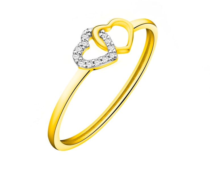 9 K Rhodium-Plated Yellow Gold Ring with Diamonds 0,03 ct - fineness 9 K