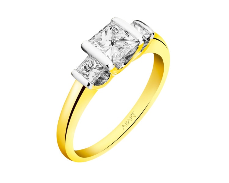 14 K Rhodium-Plated Yellow Gold Ring 1 ct - fineness 14 K