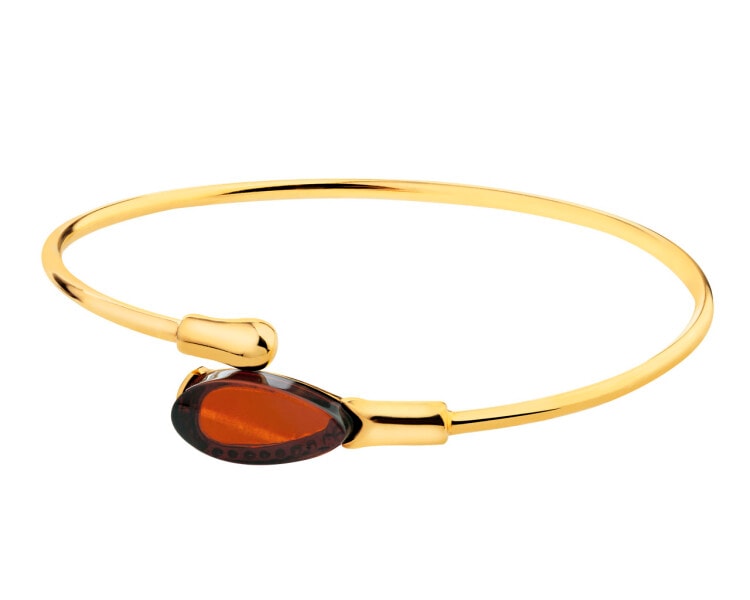 Gold-Plated Silver Rigid Bracelet with Amber