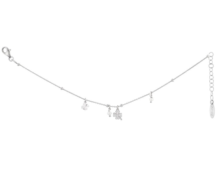Bransoletka srebrna z perłami i cyrkoniami - koniczyny