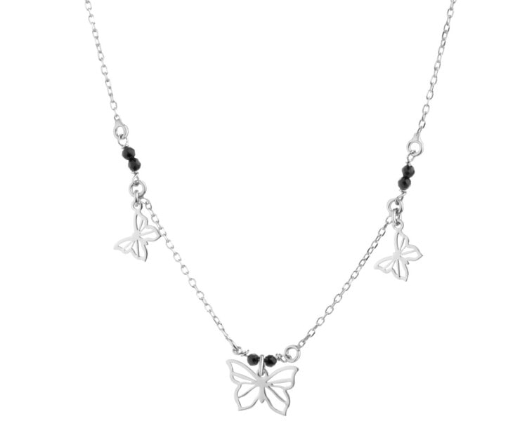 Stříbrný náhrdelník s broušeným sklem - motýli
