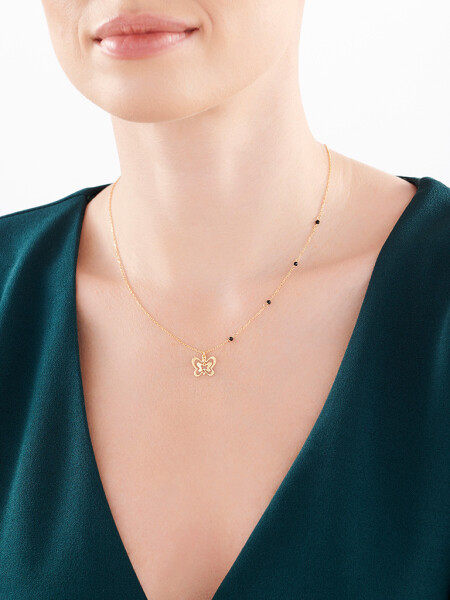 Pozlacený stříbrný náhrdelník s broušeným sklem - motýl