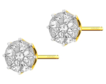 14 K Rhodium-Plated Yellow Gold Earrings with Diamonds 1,03 ct - fineness 14 K