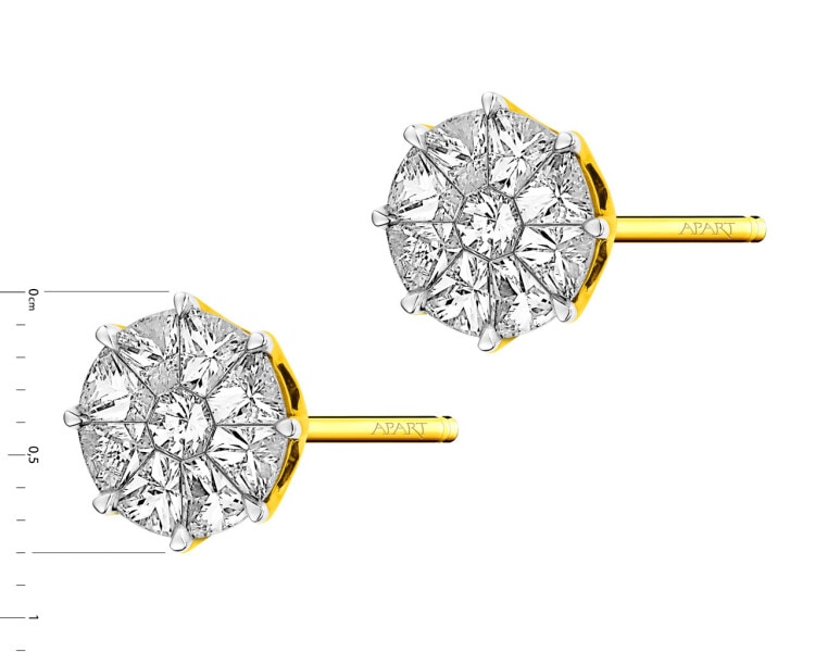 14 K Rhodium-Plated Yellow Gold Earrings with Diamonds 1,03 ct - fineness 14 K