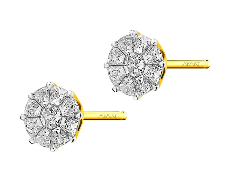 14 K Rhodium-Plated Yellow Gold Earrings with Diamonds 0,66 ct - fineness 14 K