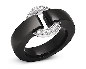 Ceramic and white gold ring with brilliants 0,10 ct - fineness 18 K