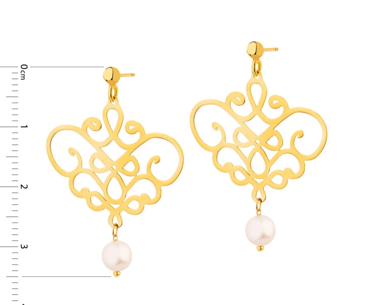 8 K Yellow Gold Dangling Earring with Pearl