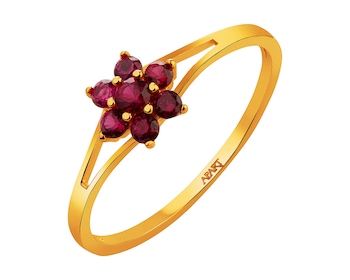 Złoty pierścionek z rubinami syntetycznymi - kwiat