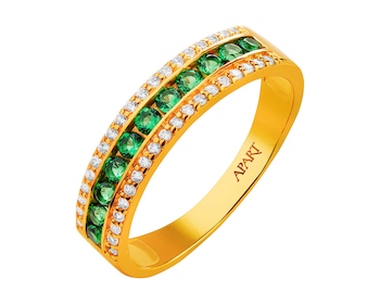 Zlatý prsten se syntetickými smaragdy a zirkony
