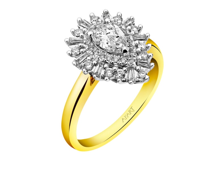 14 K Rhodium-Plated Yellow Gold Ring 0,85 ct - fineness 14 K