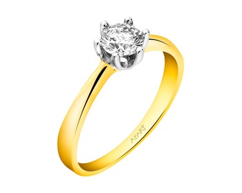 Pierścionek z żółtego złota z brylantem - SI1 / H 0,44 ct - próba 585