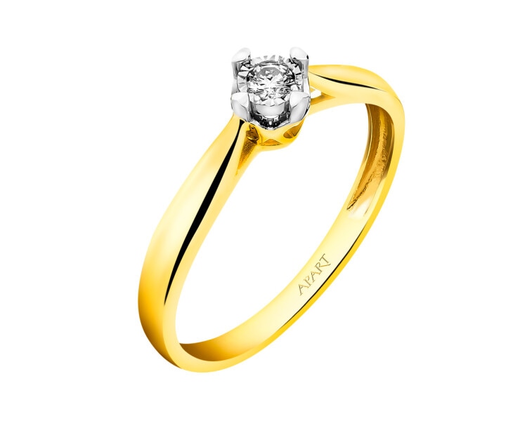 Prsten ze žlutého a bílého zlata s brilianty - srdce 0,06 ct - ryzost 585