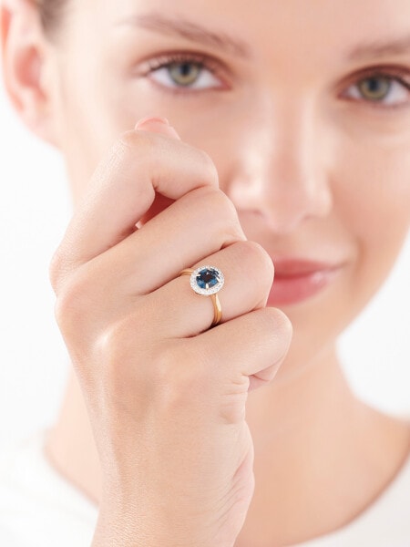 Zlatý prsten s diamanty a topazem ( London Blue ) - ryzost 585