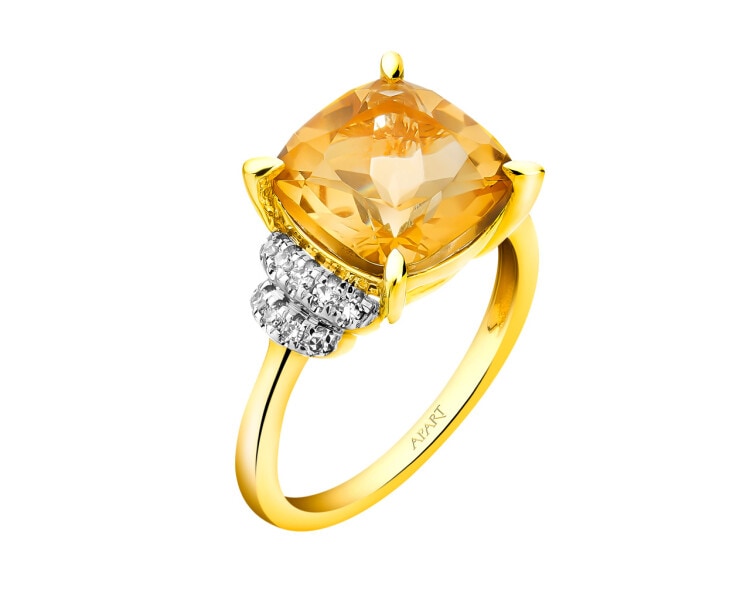 Zlatý prsten s diamanty a citríny - ryzost 585