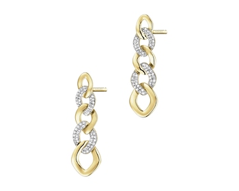14 K Rhodium-Plated Yellow Gold Dangling Earring with Diamonds 0,25 ct - fineness 14 K