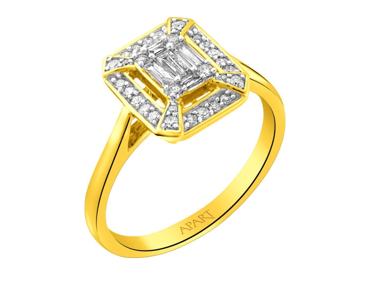 14 K Rhodium-Plated Yellow Gold Ring with Diamond 0,24 ct - fineness 14 K