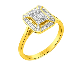 14 K Rhodium-Plated Yellow Gold Ring with Diamond  - fineness 14 K