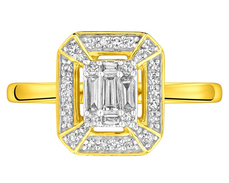 14 K Rhodium-Plated Yellow Gold Ring with Diamond 0,24 ct - fineness 14 K