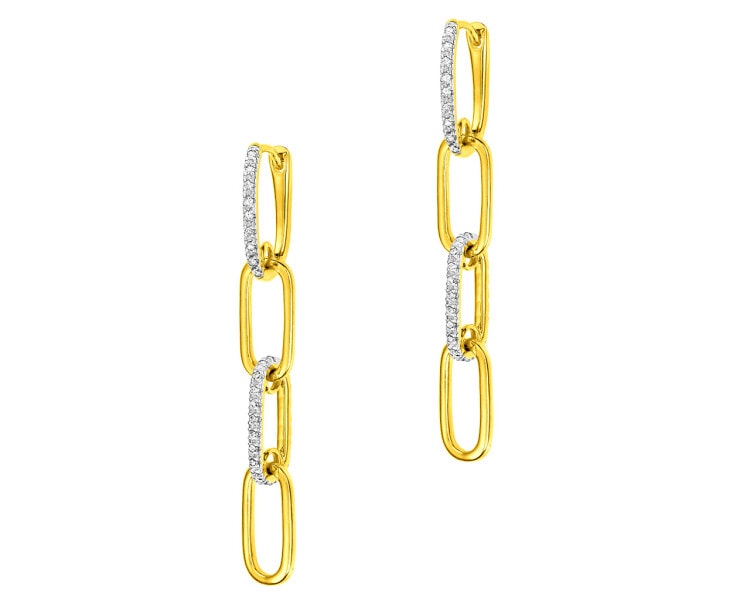 14 K Rhodium-Plated Yellow Gold Dangling Earring with Diamonds 0,12 ct - fineness 14 K