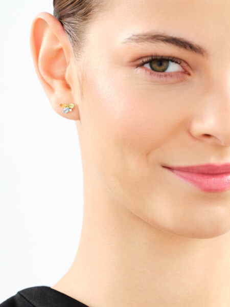 9 K Rhodium-Plated Yellow Gold Earrings with Diamonds - fineness 9 K